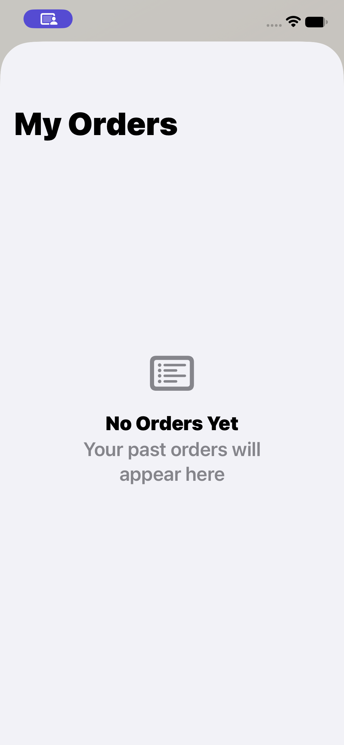 Foodle TestFlight order history screen